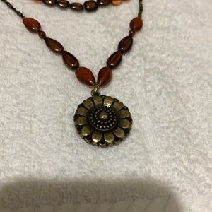 Vintage LC  Signed 24” length necklace Root Beer Lucite beads